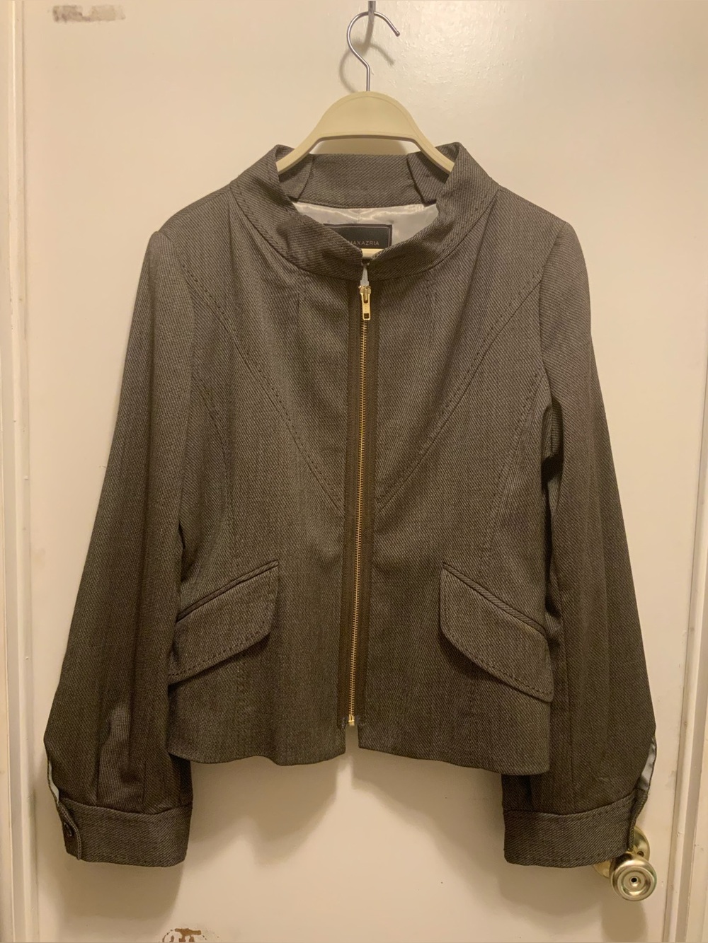 BCBGMaxAzria Gray Zip-Front Stand-Collar Blazer